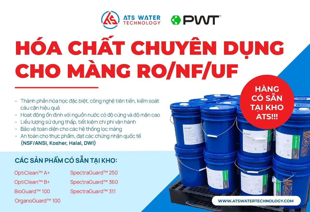 hóa chất chuyên dụng PWT cho màng RO/NF/UF có sẵn tại kho ATS Water Technology